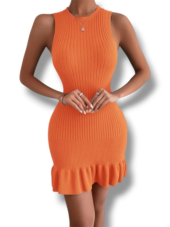 Dresses & Skirts - Sleeveless Ribbed Knit Ruffle Hem Dress - M